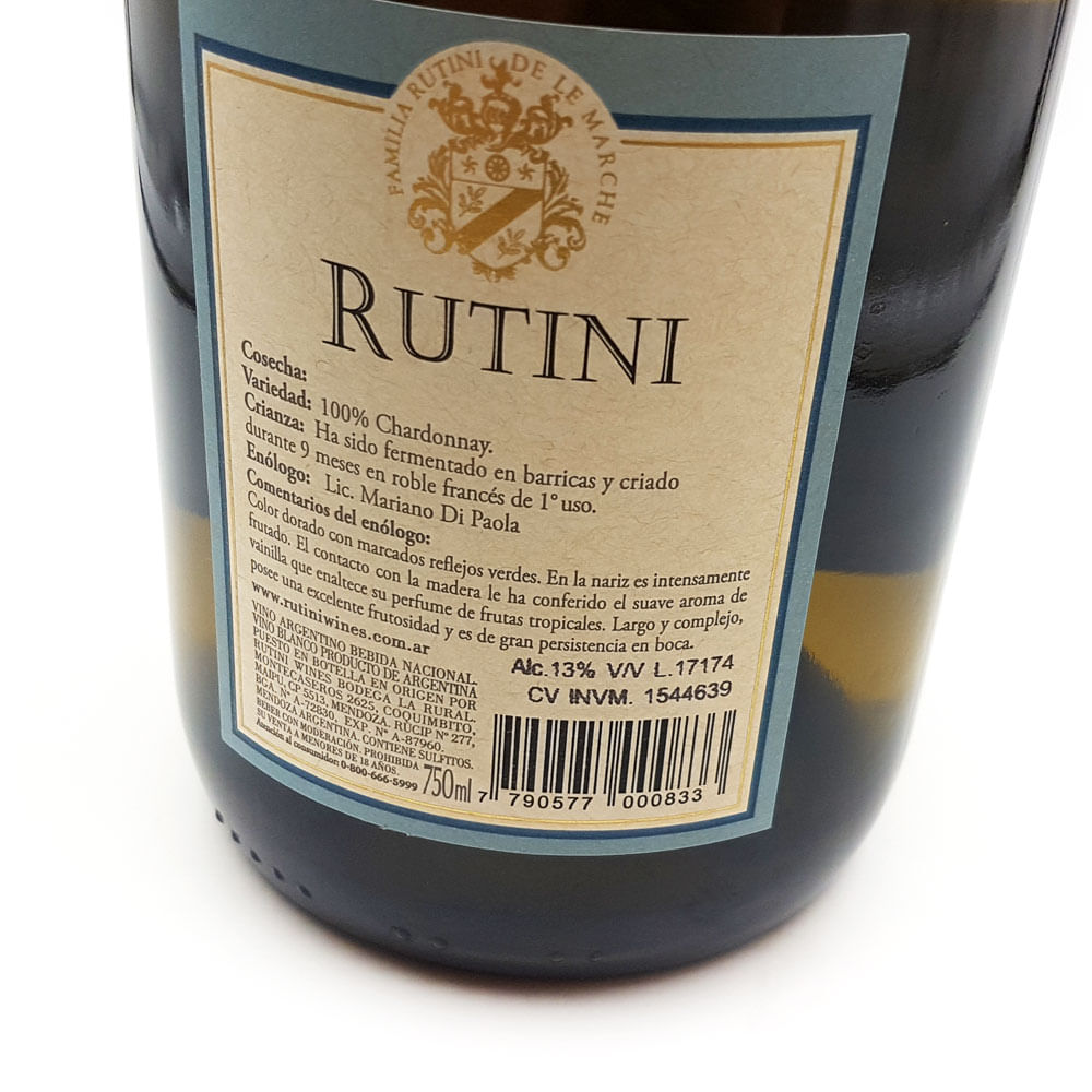 Rutini Colección Chardonnay 750 Ml Blancos Tonel Privado Tonel